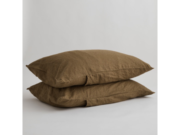 100% Pure Linen Olive Standard Pillowcase Set (2)