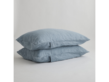 100% Pure Linen Marine Blue Standard Pillowcase Set (2)