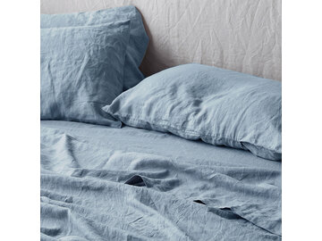 French linen fitted sheet in Marine Blue