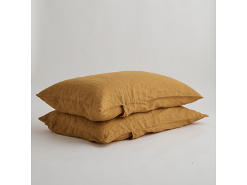 100% Pure Linen Mustard Standard Pillowcase Set (2)