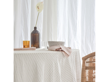 French Linen Table Cloth in Cocoa Stripe