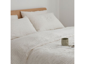100% pure French linen Duvet Cover in Olive Stripe