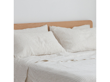 KING SIZE 100% Pure Linen Olive Stripe Pillowcase Set (2)