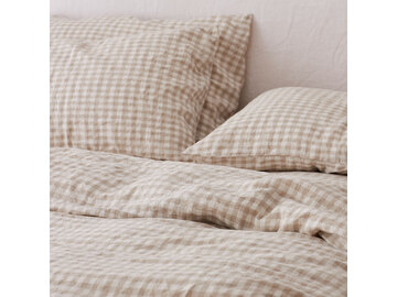 100% pure French linen Duvet Cover in Beige Gingham