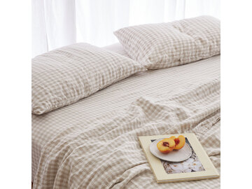 French linen Fitted Sheet in Beige Gingham