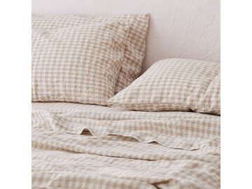 100% pure French linen Sheet Set in Beige Gingham