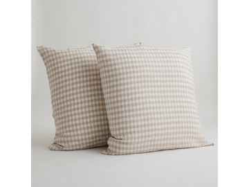 100% Pure Linen European Pillowcase Set in Beige Gingham (2)