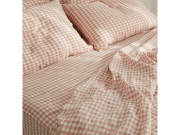 100% pure French linen Sheet Set in CLAY Gingham
