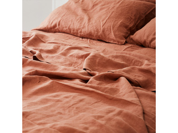French linen flat sheet in Desert Rose 