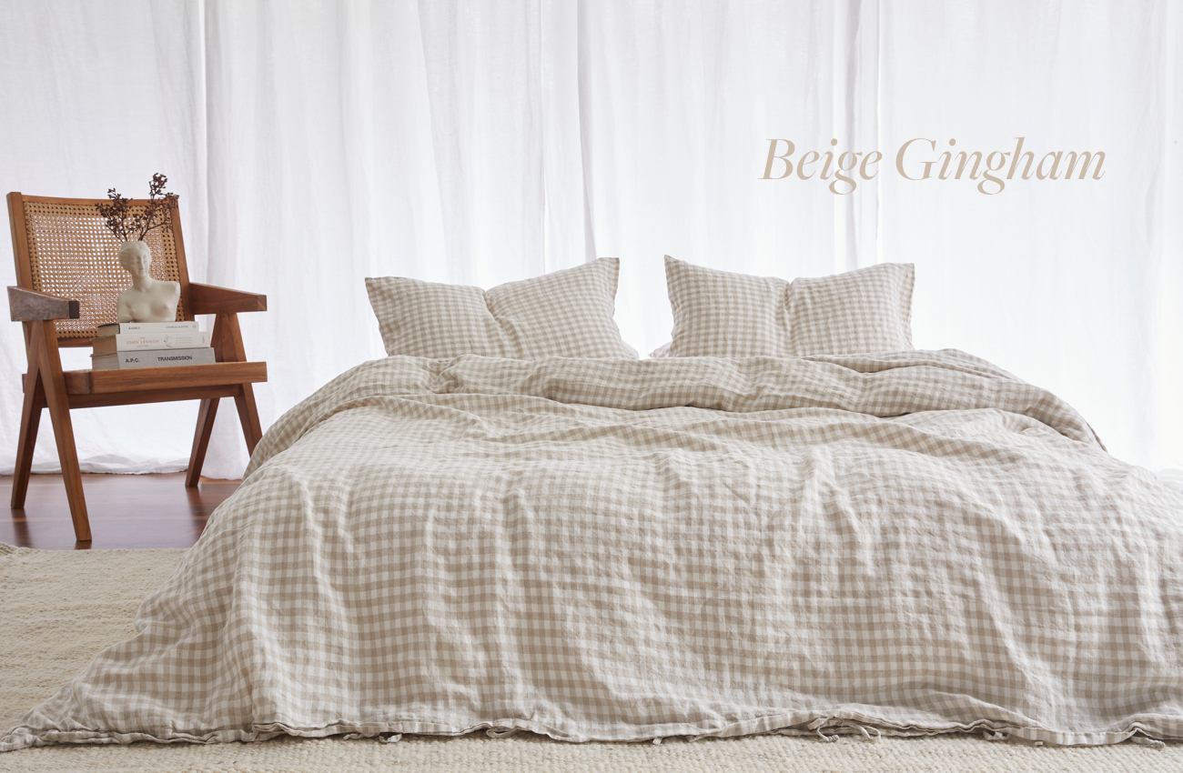 Bedroom Beige Gingham French Linen